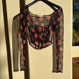 Floral Mesh Long Sleeve Top